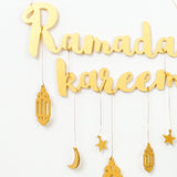 Ramadan Kareem Eid Mubarak Decorations Wooden Hanging Moon Star Golden