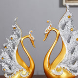 2pcs Swan Couple Statue Figurines Resin Ornaments Home Decor Golden White