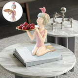 Art Resin Girl Staue Home Decor Crafts Sculpture Office Bookshelf Desktop with Tray Pink