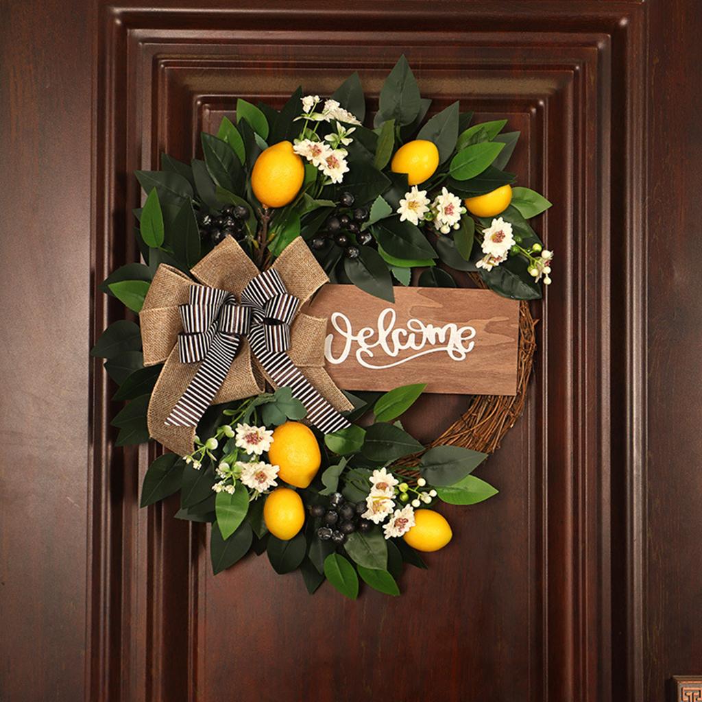 Lemon Wreath Front Door Spring Holidays Green Fruit Garland Hanging Decor