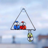 Stained Glass Window Hangings Owls Ornaments Suncatchers Birds Tree Decor dark blue