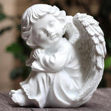 Resin White Angel Statue Desktop Decor Collection Window Props Christmas lean knee left think