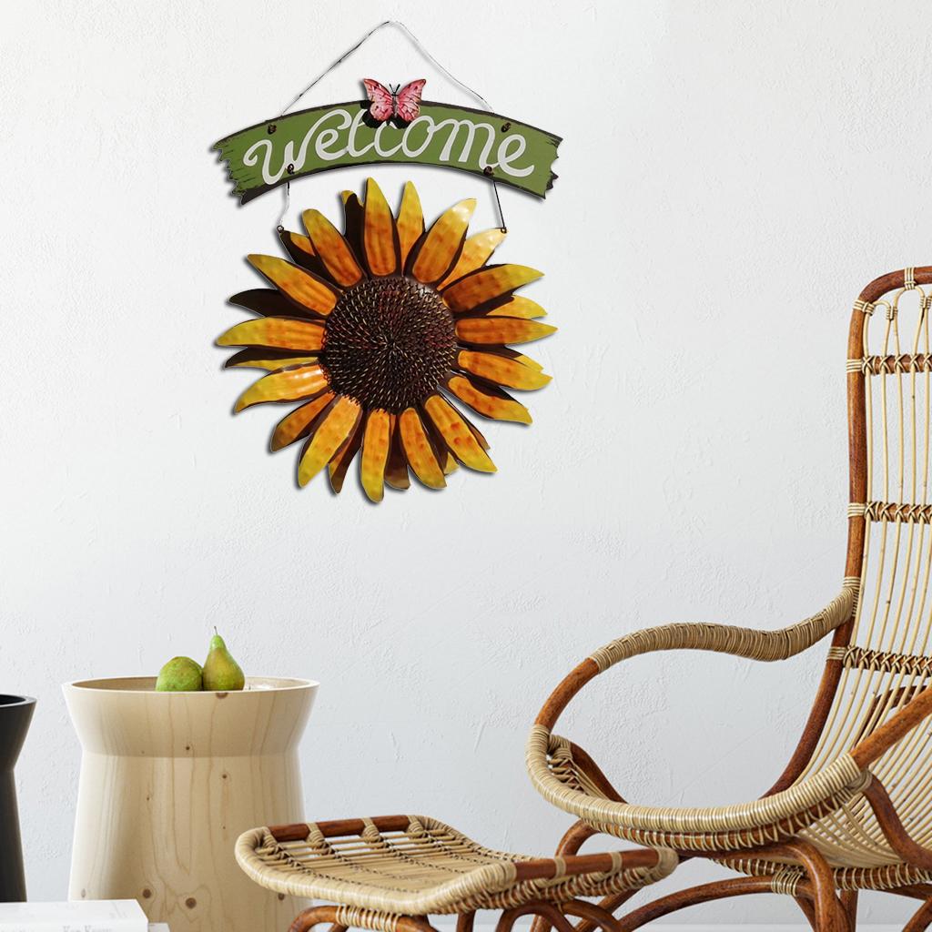 Maxbell  Sunflower Welcome Wood Door Hanger Iron Flower Sign Inspirational Wall Porch