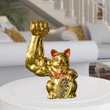 Lucky Cat Resin Figurine Muscle Animal Sculpture Statue Home Feng Shui Decor