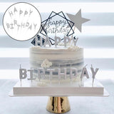 Happy Birthday Letters Candles Cake Topper Party Decoration Sign Silver