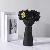 Maxbell  Nordic Girl Head Flower Vase Statue Planters Tall Floral Pots Ornament Black