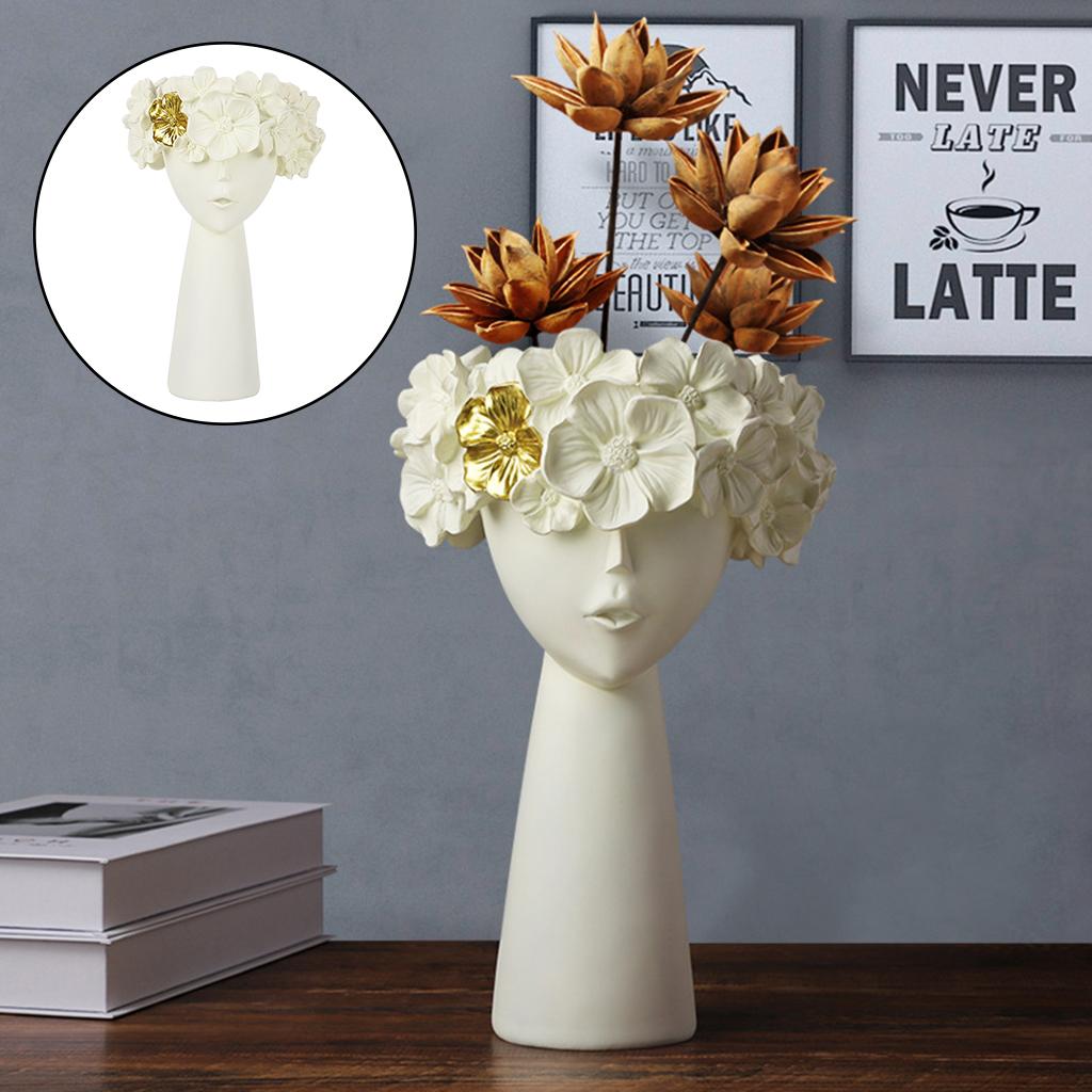 Maxbell  Nordic Girl Head Flower Vase Statue Planters Tall Floral Pots Ornament Beige