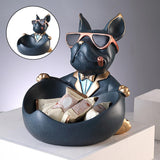 Dog Statue Resin Artware Sculpture Keys Jewelry Storage Home Office Blue