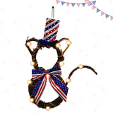 Artificial Cat Shape Wreaths With Lamp String, Garland for Independence Day