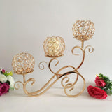 Crystal Candle Holder 3 Arm Candelabra Candlestick Party Table Decor Golden