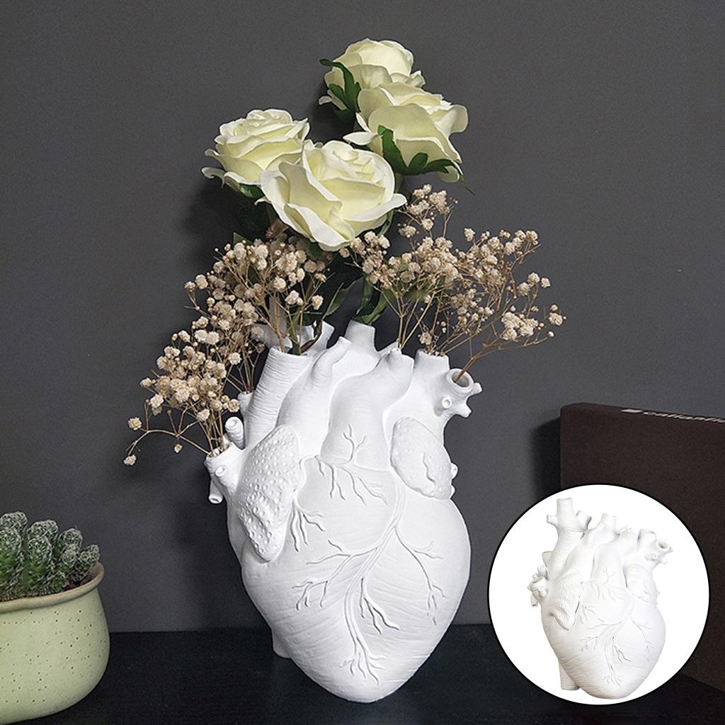 Maxbell  Anatomical Heart Vase Resin Statue Flower Pot Ornament White 15x10.5x21CM