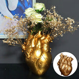 Maxbell  Anatomical Heart Vase Resin Statue Flower Pot Ornament Gold 15x10.5x21CM