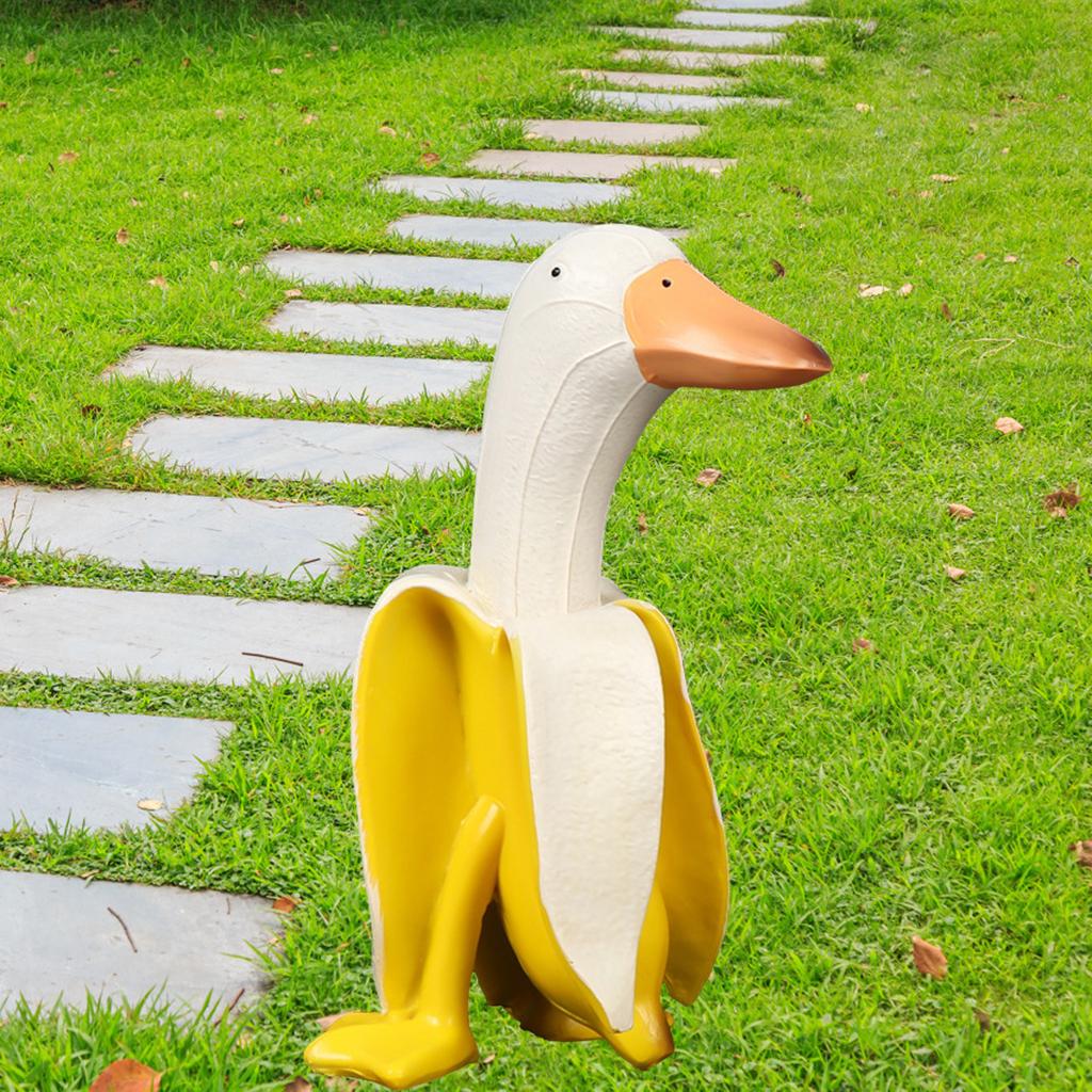 Cute Banana Duck Statue Outdoor Fairy Garden Animal Sculpture for Yard Lawn