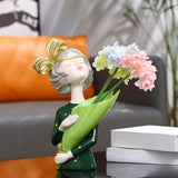 Maxbell  Girls Figurine Dried Flower Vase Bouquet Sculpture Home Ornaments Green