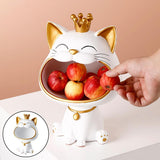 Lucky Cat Statues Feng Shui Figurine Key Sundries Storage Home Decor White