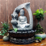 Buddha Tabletop Fountain LED Lights Zen Rock Water Waterfall Home Deck Decor