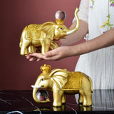 Pair Art Elephant Sculpture Ornament Figurine Statue Office Decor Golden