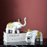 Pair Art Elephant Sculpture Ornament Figurine Statue Office Decor White