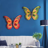 2Pcs/ Set Metal Butterfly Wall Art Hanging Decor for Garden Yard Green+Red