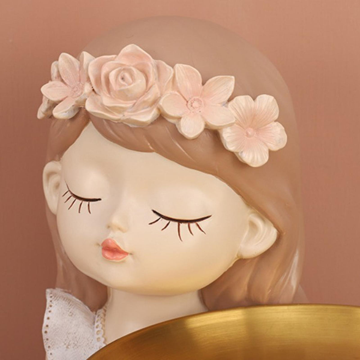 Girl Figurine Statue Key Organizer Storage Tray Desktop Ornament Long Hair
