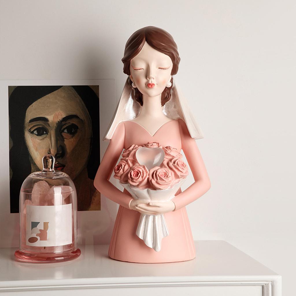 Bride Statue Home Decor Table Sculpture Wedding Gifts Women Ornaments Pink