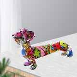 Graffiti Art Multi Colour Dachshund Sausage Dog Statue Decor Ornament Craft B