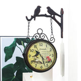 Double-Side Round Wall Clock Battery Powered Train Station Side Mount Home