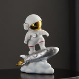 Astronaut Figure Statue Figurine Sculpture Desktop Decoration Silver rocket