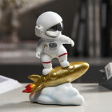 Astronaut Figure Statue Figurine Sculpture Desktop Decoration Golden rocket