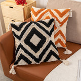 Boho Style Throw Pillow Covers Tassel Sofa Cushion Cases Decor Orange