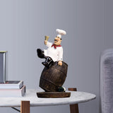 Delicate Chef Figurine Ornament Statue Model Kitchen Home Restaurant Decor Sit On Wine Barrel