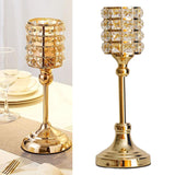 Crystal Candle Holder Metal Base Tabletop Votive Candlestick Home Ornament Cylinder L