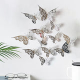 12Pcs Butterfly Wall Stickers Murals for Bedroom Bathroom Accent Silver