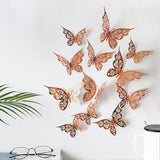 12Pcs Butterfly Wall Stickers Murals for Bedroom Bathroom Accent Rose Gold