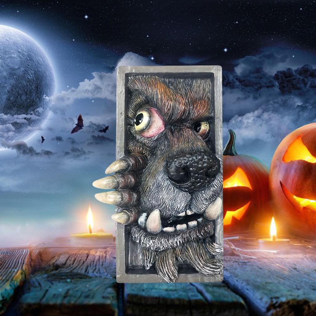 Monster Bookend Peeping On Bookshelf Sculpture Halloween Decor Black Gray