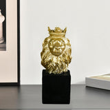 Lion Head Statue Ornament Home Sculpture Figurine Decor Golden 8.5x7.5x24cm