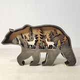 Wooden Animals Ornaments Nordic Figure Statue for Tabletop Living Room Decor Brown Bear