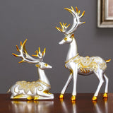 2x Reindeer Statue Elk Couple Sculpture Cabinet Figurine Home Decor Silver