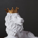 Crown Lion Statue Wild Animal Ornament Resin Home Sculpture Figurine Decors Lying White