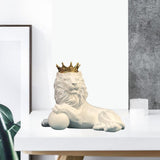 Crown Lion Statue Wild Animal Ornament Resin Home Sculpture Figurine Decors Lying White