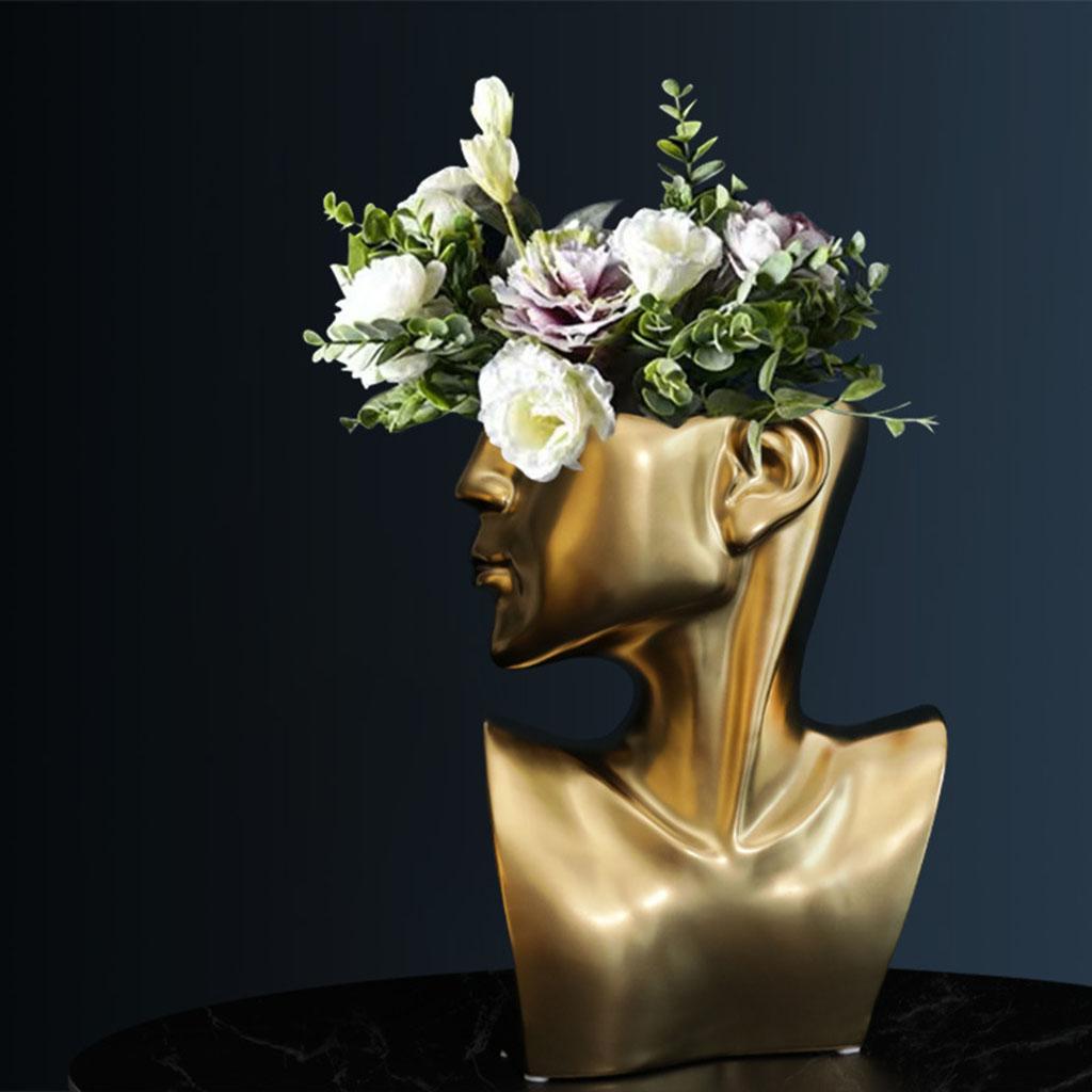 Maxbell  Ceramics Statue Vase Human Head Face Planter Garden Decoration Gift Golden