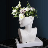 Maxbell  Ceramics Statue Vase Human Head Face Planter Garden Decoration Gift White
