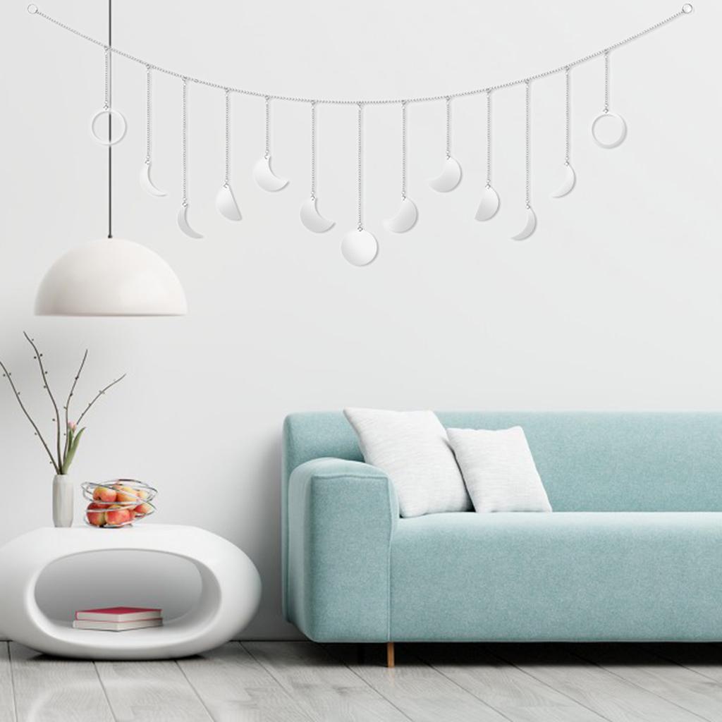 Maxbell  7ft Moon Phase Wall Hangings Garland for Bedroom Dorm Wedding Silver Style 1