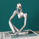 Nordic Thinker Sculpture Creative Figurine Home Statues Desktop Shelf Decors Silver Right