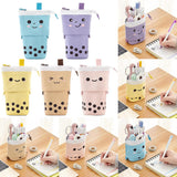 Maxbell Stand Pencil Holder Milky Tea Shape Makeup Organizer Multifunction Blue