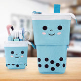 Maxbell Stand Pencil Holder Milky Tea Shape Makeup Organizer Multifunction Blue