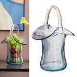 Maxbell  Glass Bag Vase with Handle Transparent Hydroponics Terrarium Plant Container 18.5x14x27cm
