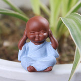 Mini Desk Decor Tea Craft Buddha Statue Monk Figurine Ceramic Bonsai Blue