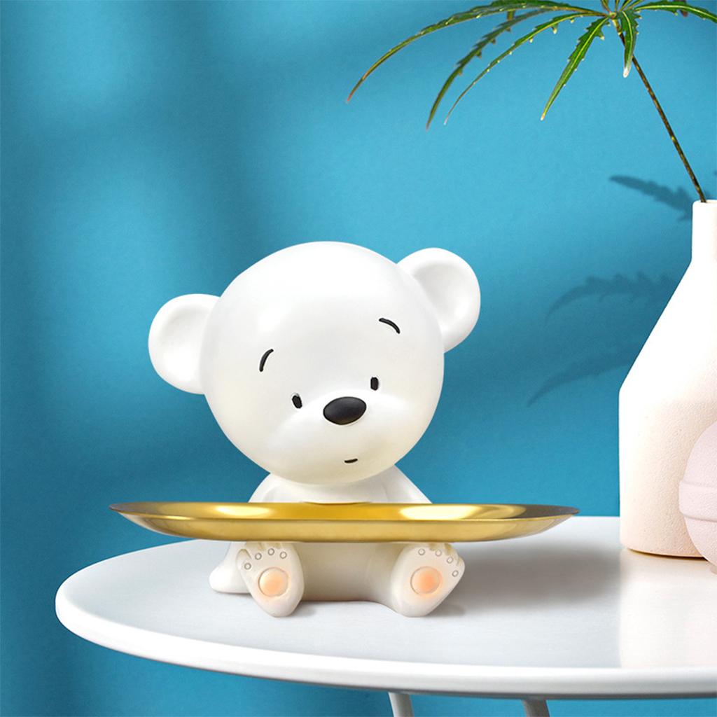 Resin White Bear Statue Figurine Sculpture Trinkets Key Holder Cute Bear