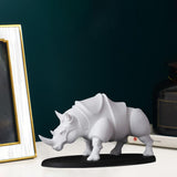 Maxbell Rhino Sculpture Animal Model Office Desk Ornament Christmas Decor White